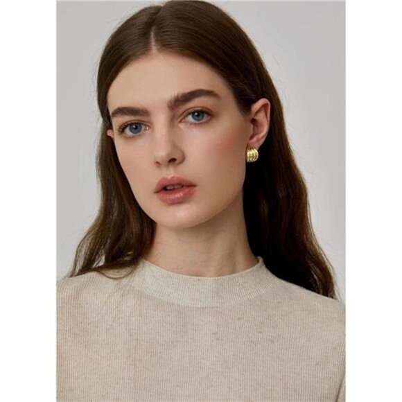 Geometric Chunky Stud Earrings | Hypoallergenic Copper Minimalist Earrings - Picture 2 of 5